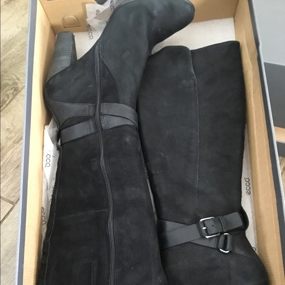 Ecco Black Suede Leather Knee High Boots